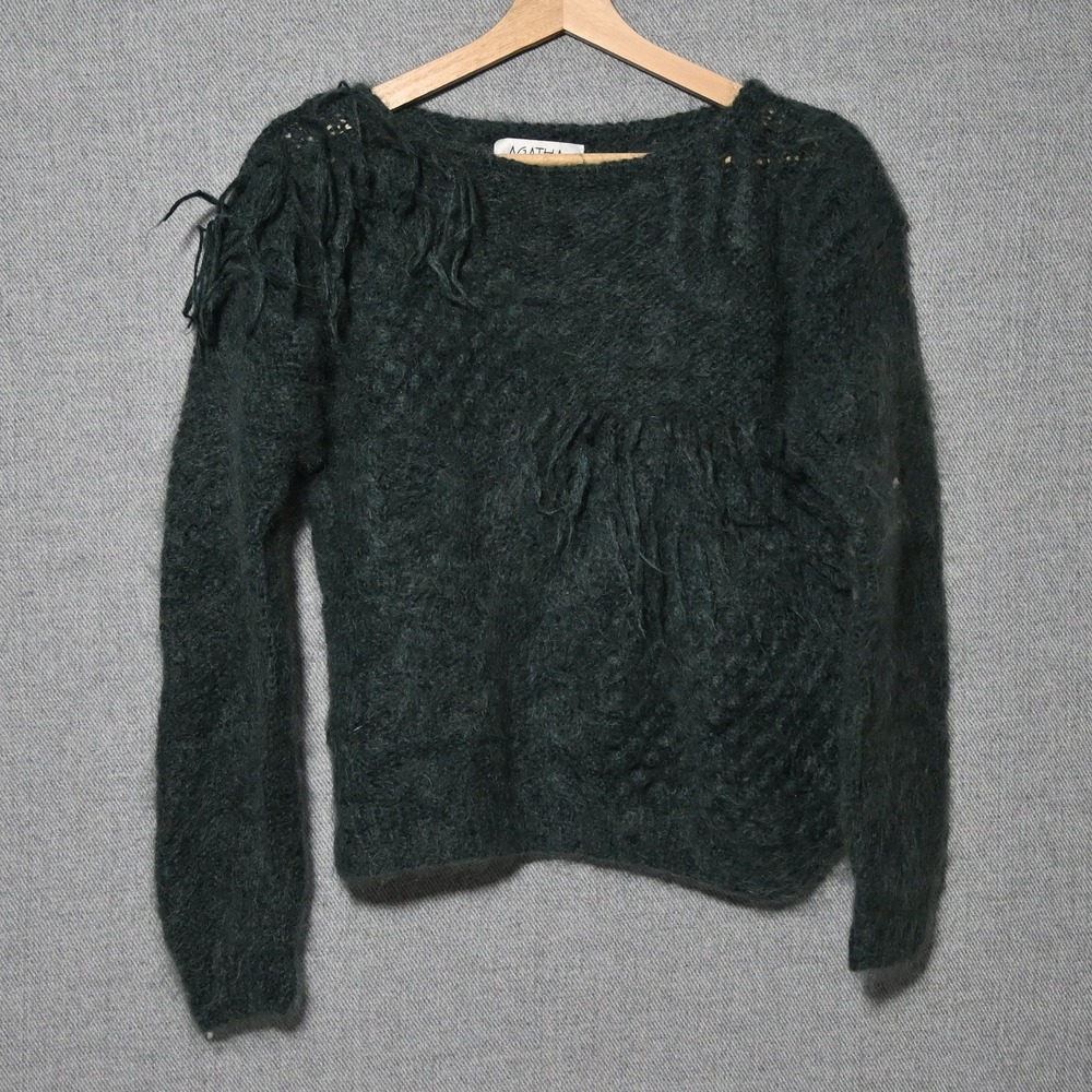 Agatha Brown Sweater Womens M Mohair Blend Fringe Made in Italy Green
